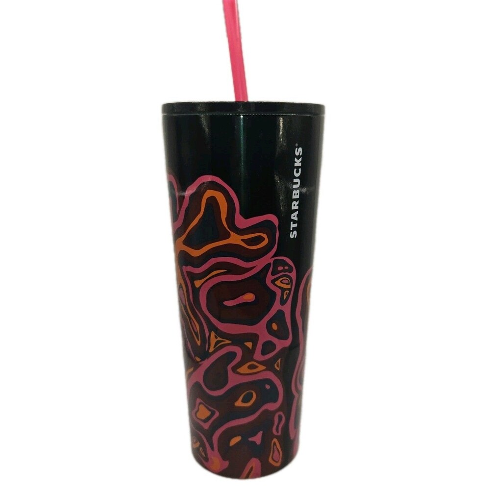 Starbucks Cup Fall 2023 Black And Magenta Wavey Graphic Stainless Steel 24 Oz.